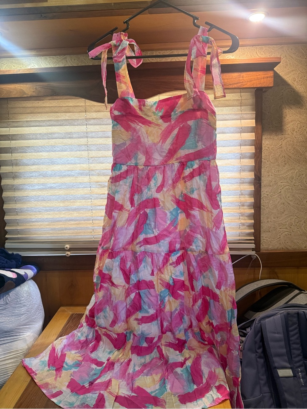 Versona Pink Multicolor Tie-Shoulder Midi Dress